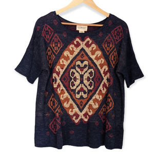 Denim & Supply Ralph Lauren Aztec Southwestern Short Sleeve Sweater Navy Medium